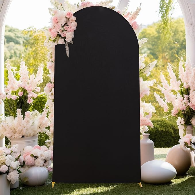 6FT Black Arch Backdrop Cover - Polyester Fitted Wedding Arch Stand Covers Round Top Chiara Arch Backdrop Cover for Birthday Party Banquet Photo Background Decoration