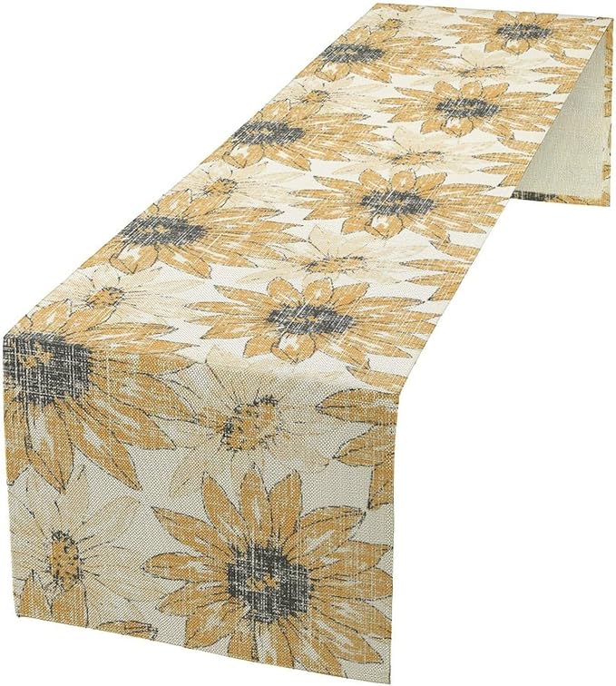 Chrysanthemum Vintage Floral Table Runner, Elegant Grunge Orange Sunflower Spring Summer Elegant Pattern Artichokes Flower Table Runner for Party Kitchen Dining Living Room Decor, 13x36 Inch
