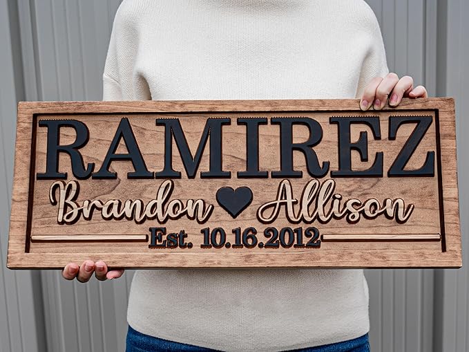 Bridal Shower Gift | Personalized Wedding Gift Last Name Established Sign | Anniversary | Engagement Gifts | Valentines Day Gift | Wood Wedding Sign | Name Heart Sign | Couples Gift