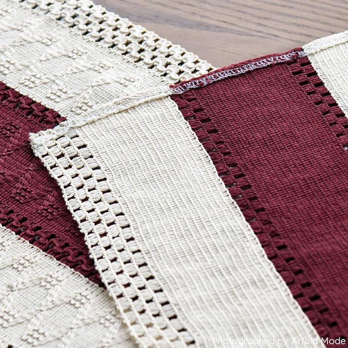 Artoid Mode Red Farmhouse Rustic Table Runner, Seasonal Holiday Hollow Kitchen Dining Table Decoration for Home Party Decor 12x60 Inch