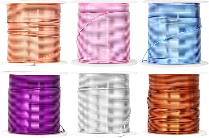Mandala Crafts 22 Gauge Anodized Aluminum Craft Wire for Jewelry Making - 450 FT Colored Flexible Silver Copper Purple Pink Brown Ice Blue Wire - Bendable for Bonsai Armature Crafting Sculpting