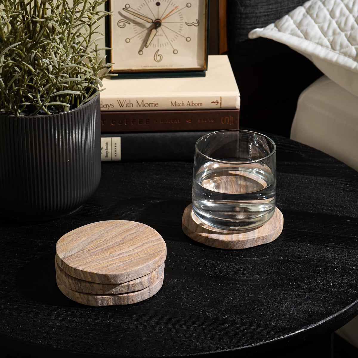 Cork & Mill Absorbent Sandstone Coasters for Drinks, Set of 6