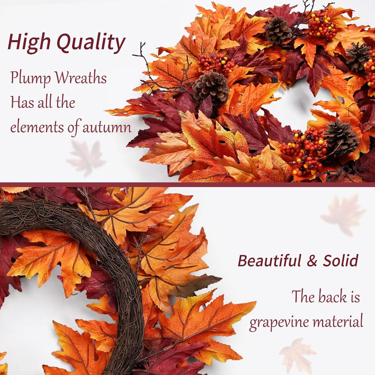 Ghrdopy 24in Fall Wreath for Front Door with 20 Lights & Timer