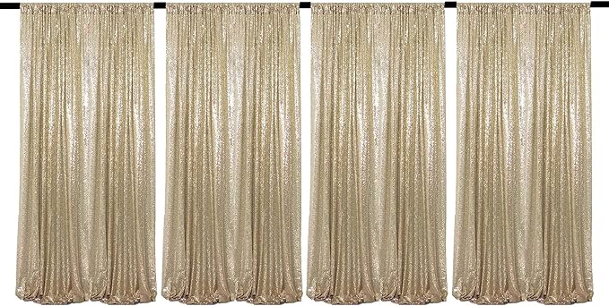 JYFLZQ Champagne Sequin Backdrop Curtains 2ft x 8ft 4 Panel Glitter Photo Booth Backdrops Sparkly Photography Background Drapes for Parties Wedding Bridal Showers