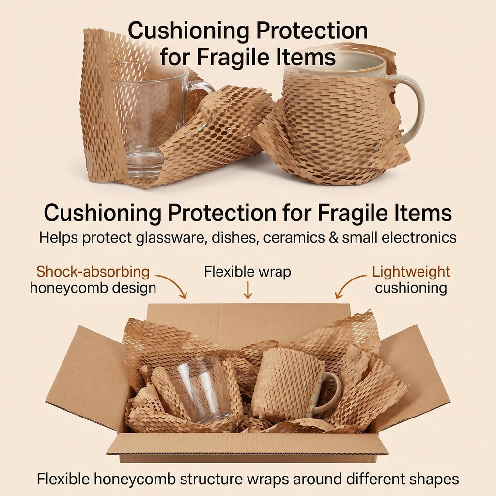 brown honeycomb packing paper 2 rolls, 15 x, close-up detail