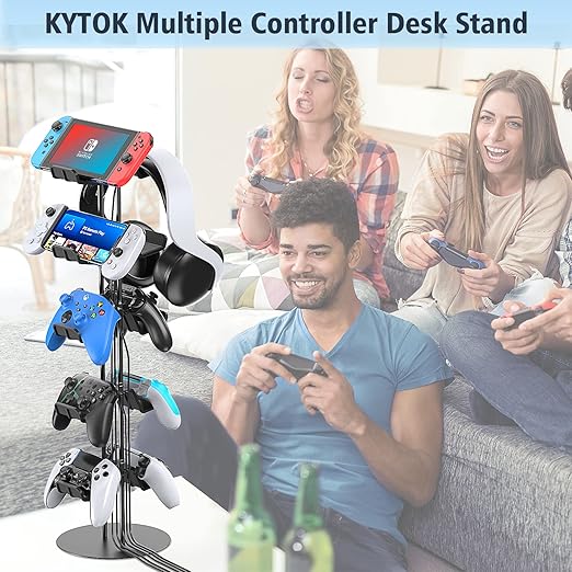 Kytok Gamer Gifts, Headset Stand 5 Tiers with Cable Organizer, Controller Stand Compatible with PS5/Xbox/Nintendo Switch/PS Portal/PS4, Headset Holder & Controller Holder for 10 Packs Controller