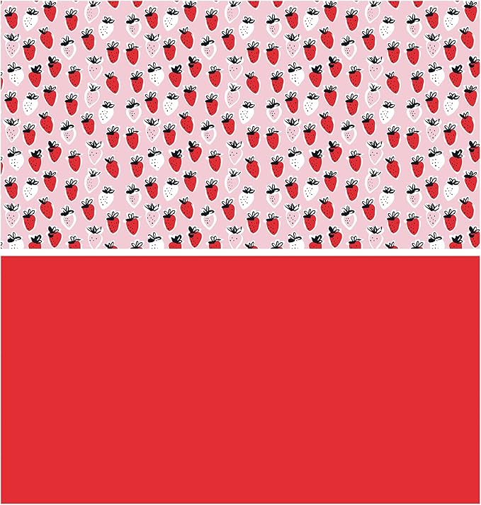 WRAPAHOLIC Reversible Strawberry Wrapping Paper - Mini Roll - 17 Inch X 33 Feet - Sweet Strawberry Design, Perfect for Birthday, Holiday, Wedding, Baby Shower