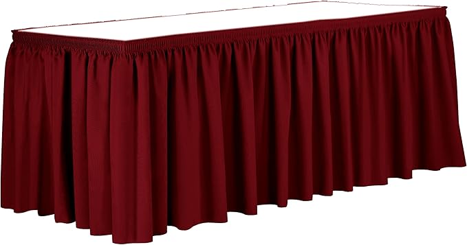 Ultimate Textile Pleat Polyester Fabric Table Skirt - Machine Washable Flame Resistant with Clips for Events, Weddings & Trade Shows, Cut & Sewn in Paterson, NJ - Holiday Red, 17' Shirred Pleat