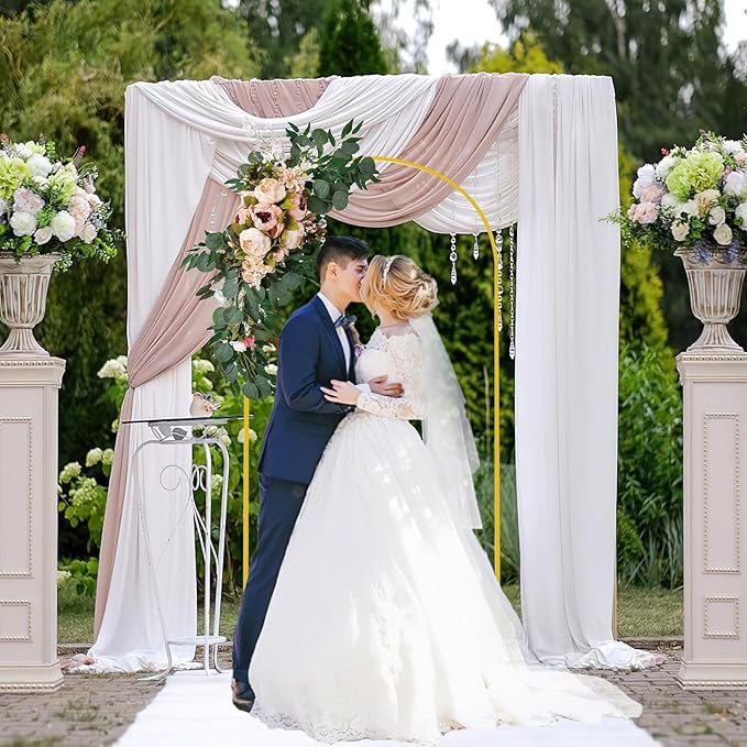 6FT Wedding Arch Backdrop Stand and White Arch Cover, White Spandex Fitted Backdrop Cover and Gold Wedding Arch Frame for Birthday Party Wedding Ceremony Bridal Baby Shower, Parties Decoration.