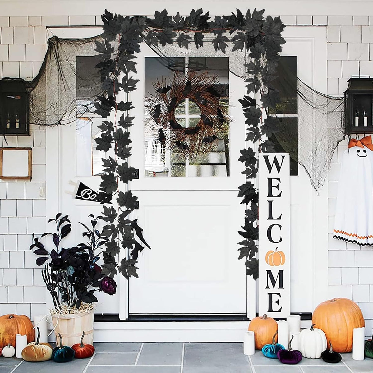 obbsie 8 pack 7.8ft black maple leaf garland shown in use