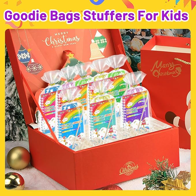 Party Favors for Kids: 24 Pack Scratch Art Notebooks with Rainbow Colors, 2-in-1 Coloring & Scratch Books, Bulk Birthday Gifts, Goodie Bags, Classroom Prizes for Boys & Girls