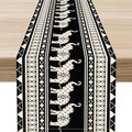 Ethnic Table Runner, Rustic Farmhouse Boho Geometric Elephant Aztec Tribal Print Black Table Center Decor for Home Kitchen Dining Patio Holiday Party Indoor Outdoor Table Decorations, 13"x72" Inch