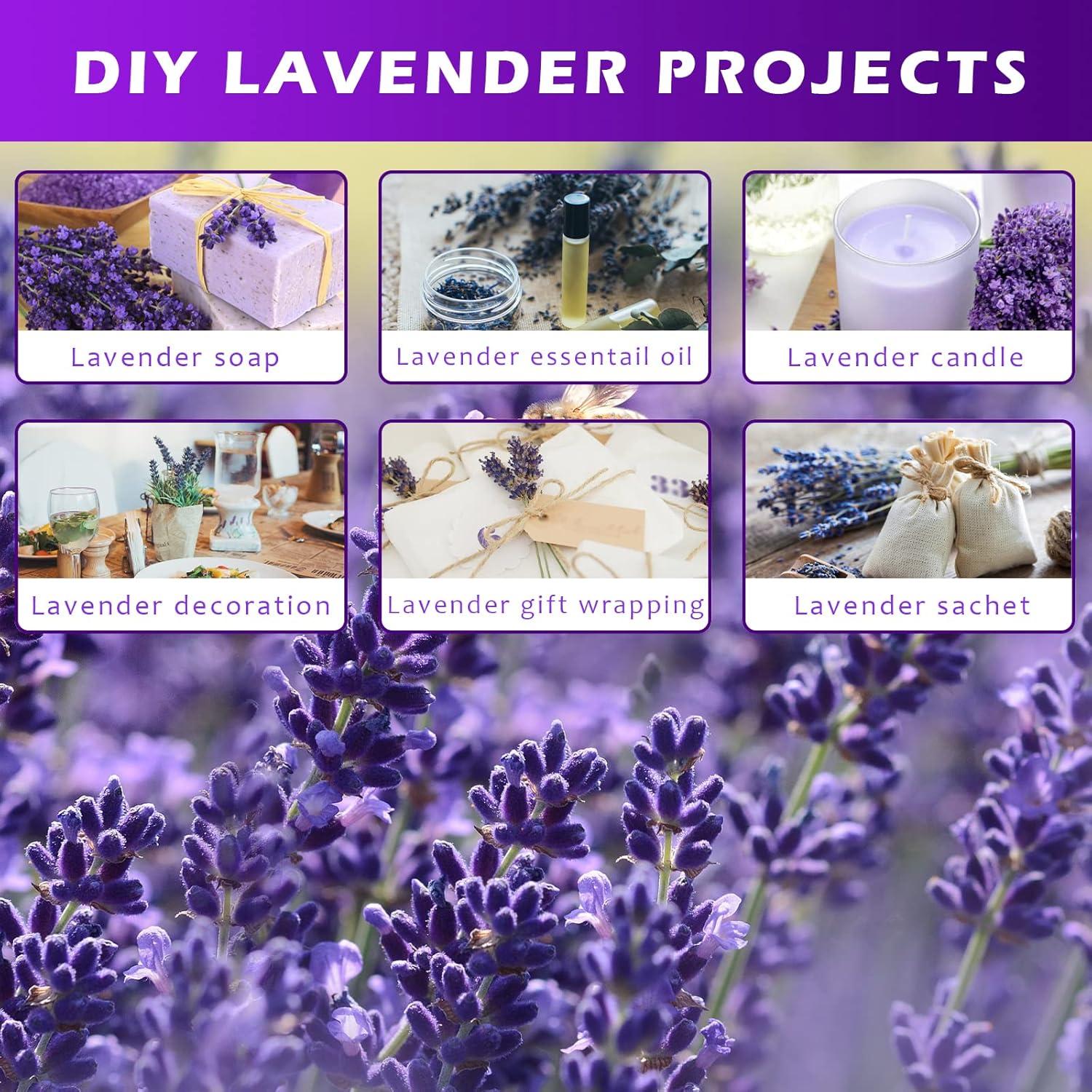 Dried Lavender Bundles, Uieke Natural Dried Lavender Flowers 280-300 Stems 16“ for Home Weeding Decoration Flower Arrangements Home Fragrance 2 Bundles