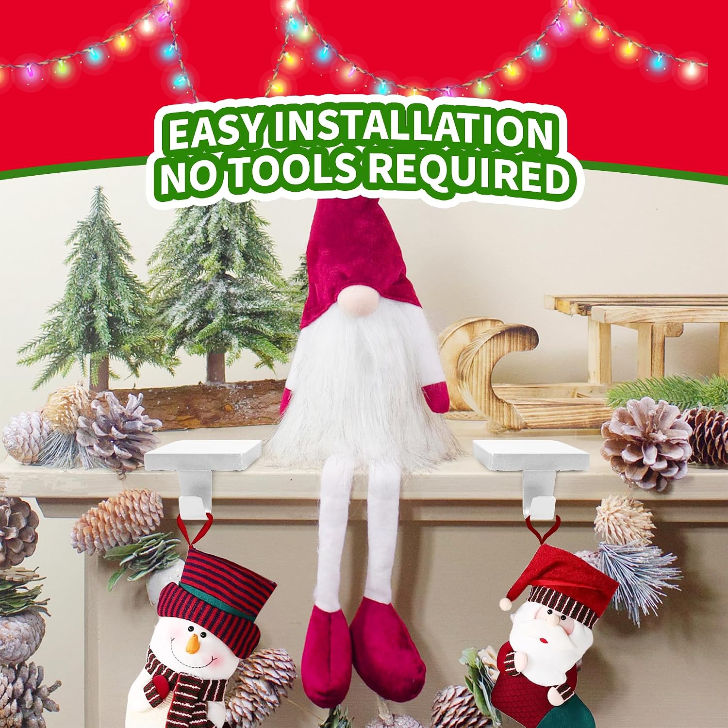 4 Pcs Christmas Stocking Holders, Mantel Stocking Hangers Metal Hanging Hooks with Protective Pads for Xmas Holiday Counter Window Home Table Silver