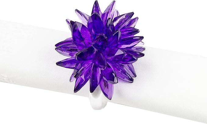 Fennco Styles Crystal Design Collection Napkin Rings - Set of 4 (Purple, 2"x2")