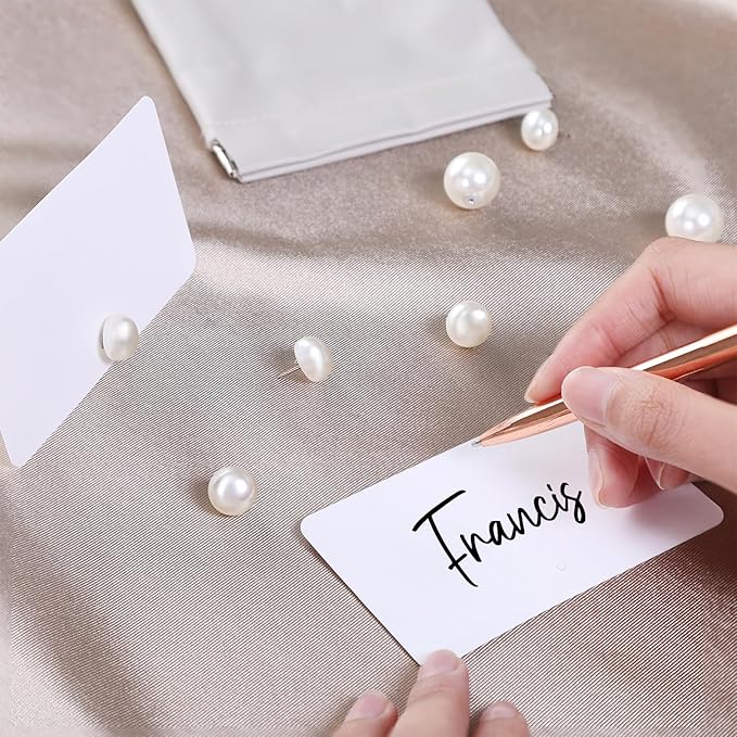 UNIQOOO 24Pcs Decorative Pearl Place Card Holders Bulk, Elegant Ivory Name Card Stands Set, for Wedding Table Place Cards, Dessert Table Decor, Retail Shop, Business Card, Name Tag, Party Food Signs