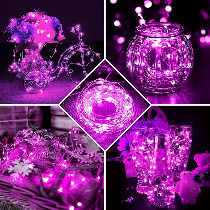 50 Pack Pink Fairy Lights 7Ft 20 LED Twinkle String Lights 3 Modes Battery Operated Waterproof Firefly Starry for Mason Jar Party Wedding Christmas Valentines Day Table Centerpieces