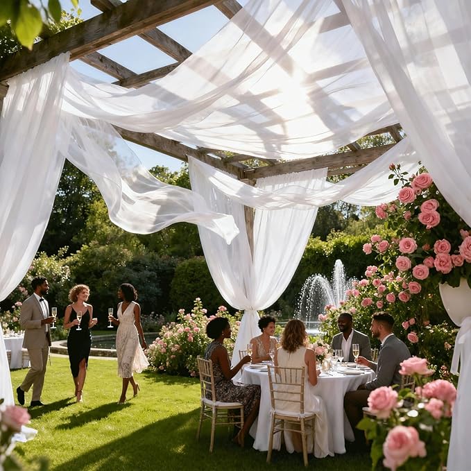 Wedding Arch Draping Fabric 29" x 18 FT White Sheer Chiffon Outdoor Curtain Drapes for Wedding Birthday Party Ceremony Decor(1 Panel, White)