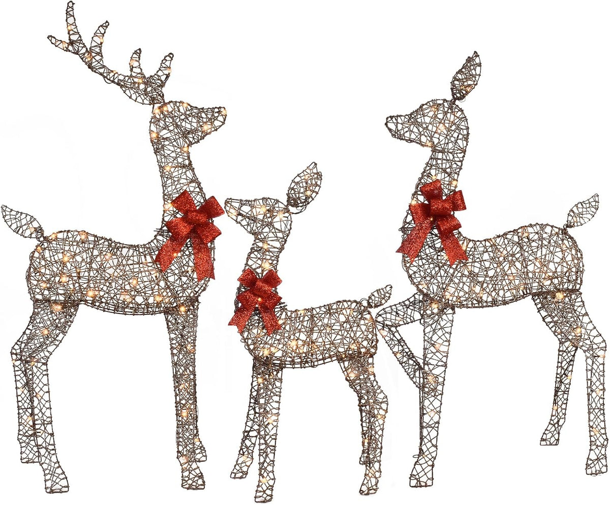 5ft brown rattan deer family set, 160 leds, main product view