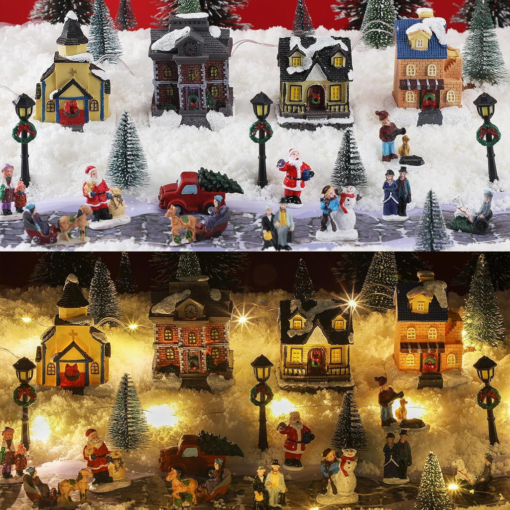 wettarn 27 pcs lighted christmas village houses figurines, side view