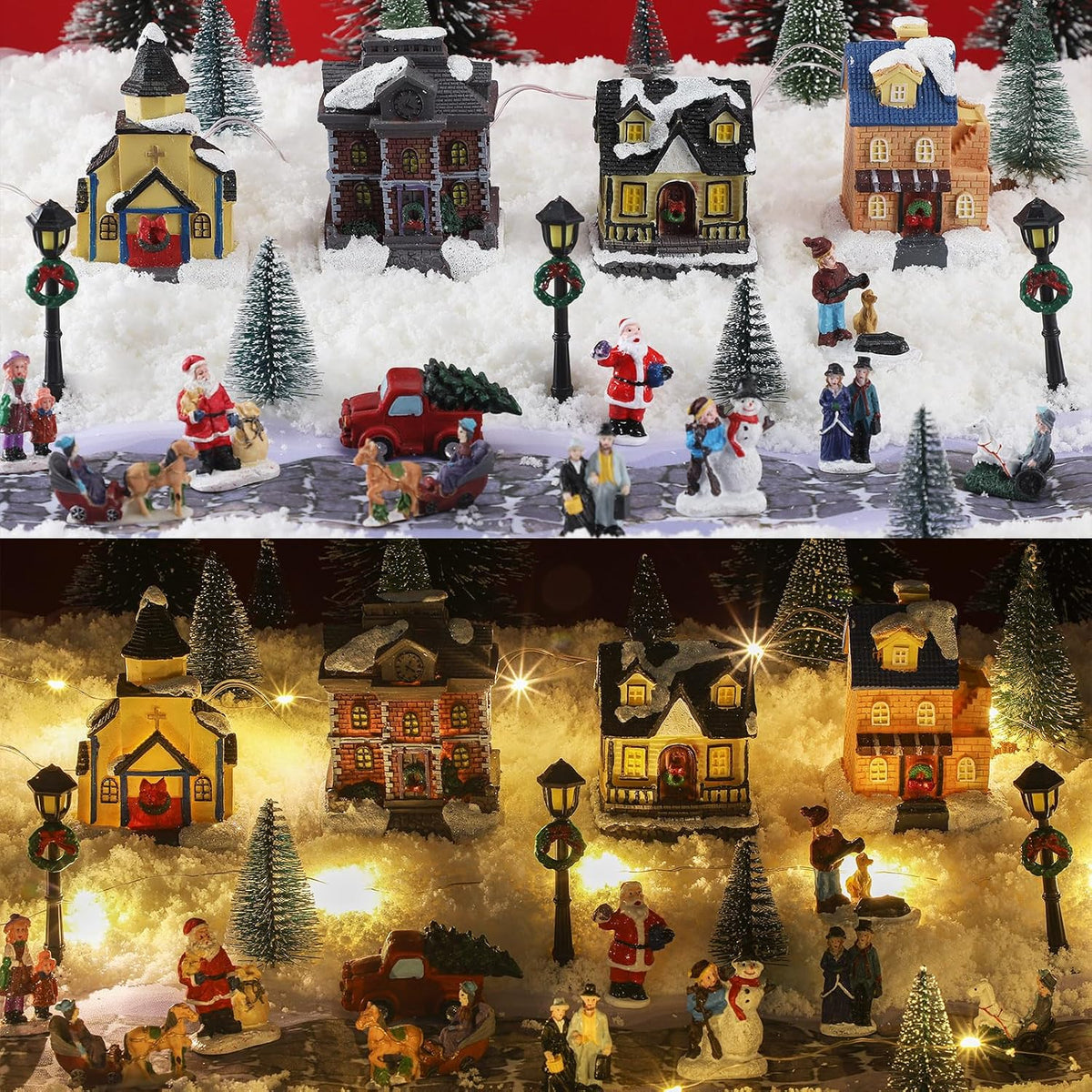 wettarn 27 pcs lighted christmas village houses figurines, side view