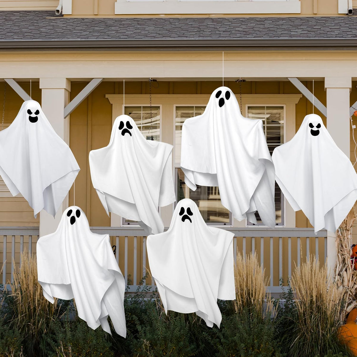 JOYIN 6 Pcs Halloween Decorations Outdoor Hanging Ghost, 19.6” White Flying G...