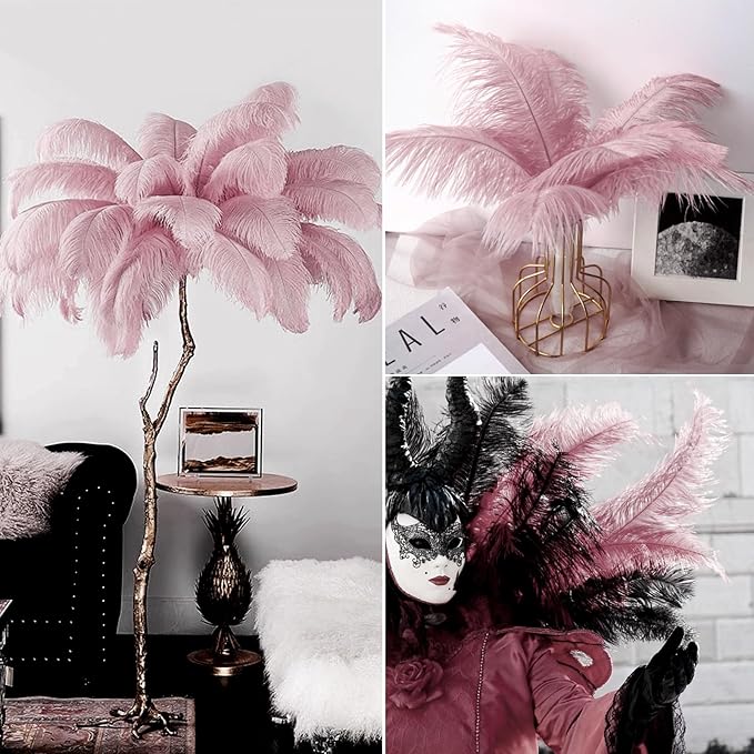 NEWONG 30pcs Peony Pink Ostrich Feathers Natural Bulk 9-12inch(23-30cm) Vase Craft Wedding Home Party Centerpieces Christmas Day Decoration