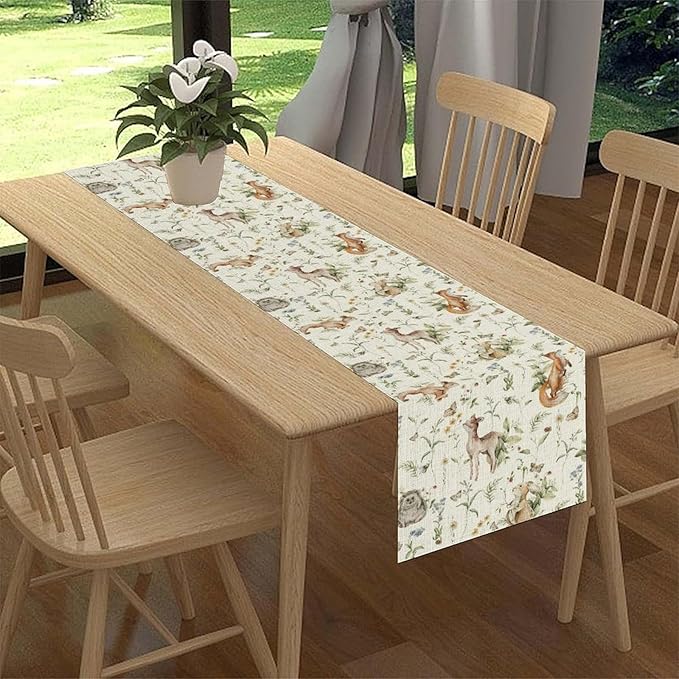Rustic Woodland Table Runner, Farmhouse Forest Animals Mushroom Country Lodge Wild Fox Rabbits Table Center Decor for Home Kitchen Dining Patio Holiday Party Indoor Table Decorations, 13"x108" Inch