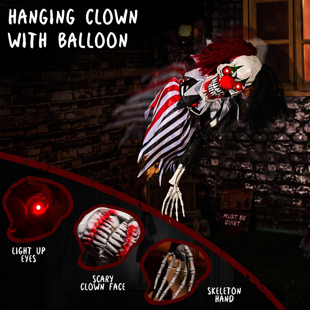 Halloween Animatronics Hanging Clown - Animated Scary Talking Decoration with...