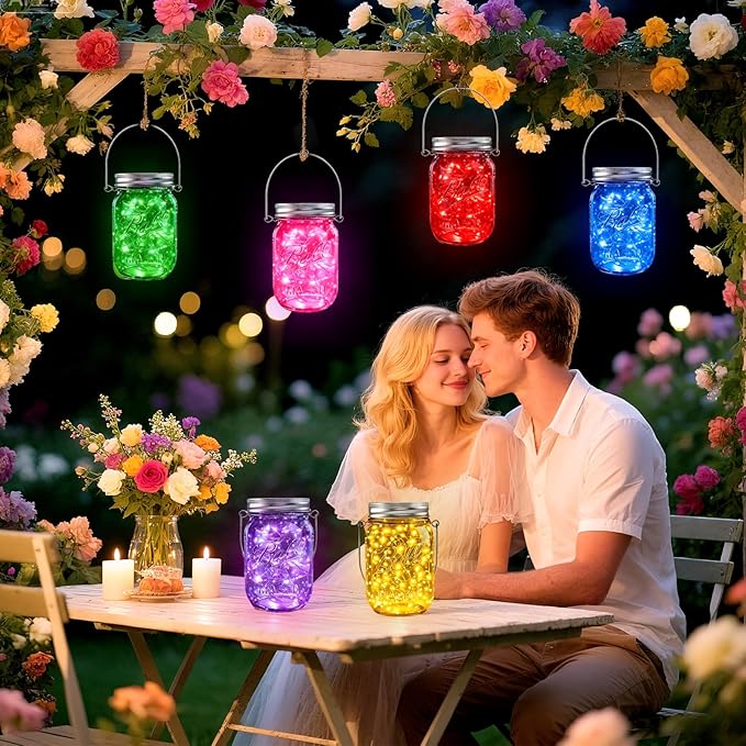 ZNYCYE Mason Jar Solar Lights for Outside, 12 Pack 30LED Fairy Firefly Lights Mason Jar Solar Lids Outdoor Waterproof String Lights with Hangers(NO Jars) for Patio Garden Yard Lawn Decor(6 Colors)