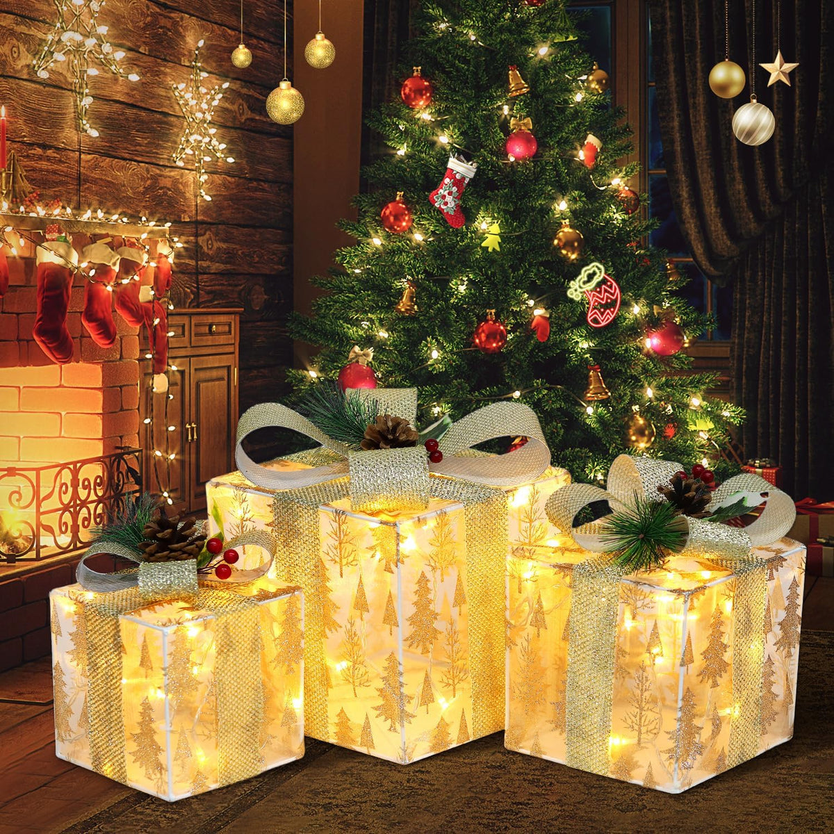 domkom set of 3 nesting christmas lighted gift, main product view