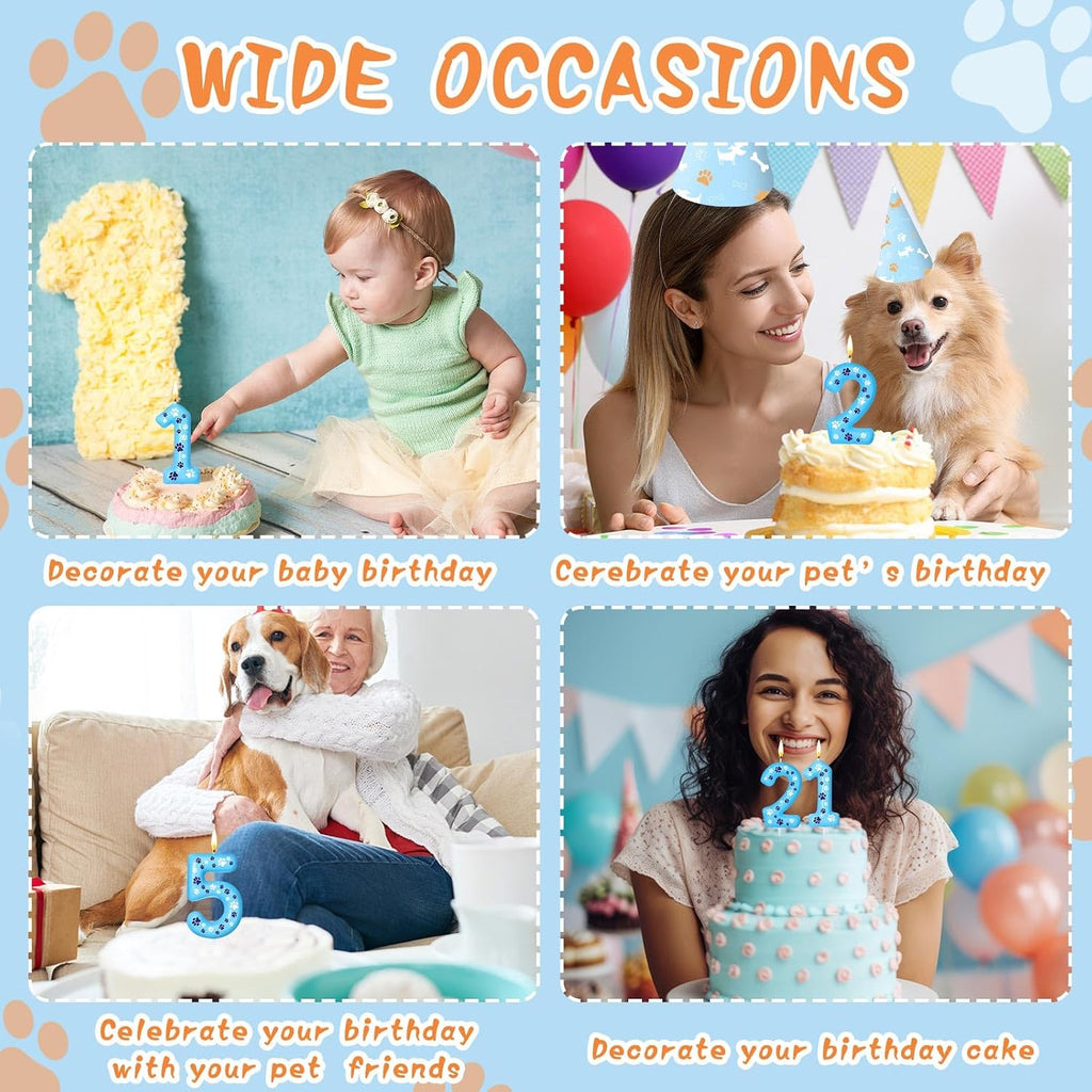 Threlaco Blue Dog Paw Birthday Number Candles Dog Paw Numeral Cake Topper Decorations for Kids Boy Girl Blue Birthday Decoration Party Supplies(Number 1)