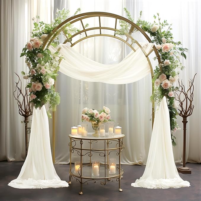 30" x 20Ft Wedding Arch Draping Fabric, 3 Panels Ivory Sheer Curtain Drapes Extra Wide & Long Backdrop Curtains for Wedding Arch Ceremony Birthday Party Decorations