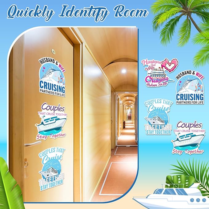 Hoteam 4 Pcs Couples Cruise Door Decorations Magnetic Husband and Wife Cruise Ship Door Funny Waterproof Nautical Magnets for Carnival Cabin Stateroom Fridge Car