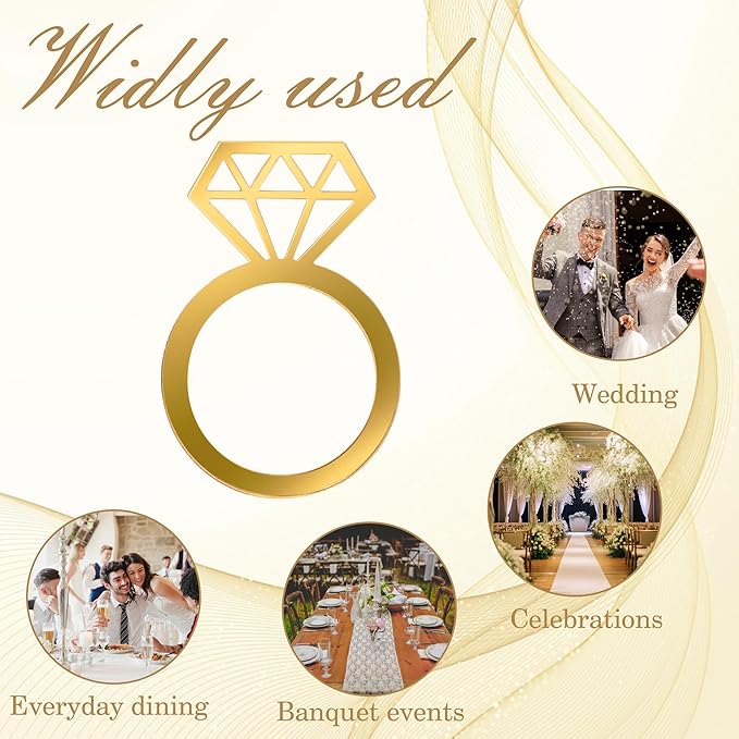 Edussy Gold Napkin Rings Set of 12,Acrylic Mirror Diamond Napkin Ring Holders for Wedding Centerpiece Table Decorations, Bridal Brunch,Family Dinner, Bridal Shower or Anniversary Decor