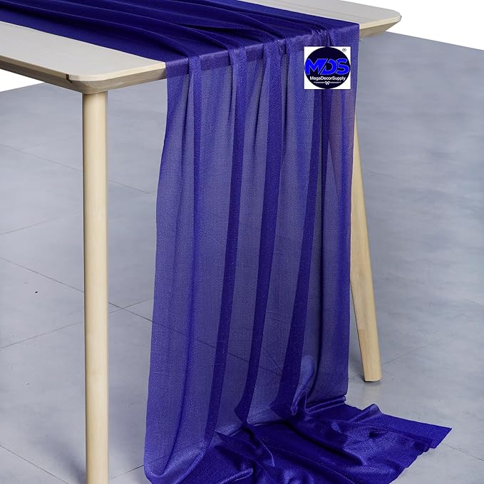 MDS 2 Pack 14ft Chiffon Table Runner 29 x 170 Inches Sheer Wedding Runner Romantic Rustic Table Runner for Wedding Decorations, Birthday Parties, Bridal Shower Party Arch Decor - Royal Blue