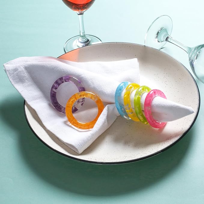 Napkin Rings Set of 12 - Epoxy Resin Napkin Holder Cuffs for Dinner Table Décor - Farmhouse Modern Serviette Rings for Weddings, Parties, Receptions, Banquets, Daily Use (Pastel) - CLEENTABLE