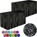 Black Streamers Party Decorations, 2 Packs Black Table Skirts Metallic Foil Fringe Tinsel for Graduation Birthday Wednesday Twilight Wizard Float Parade Halloween Party Supplies - 29x108 Inch