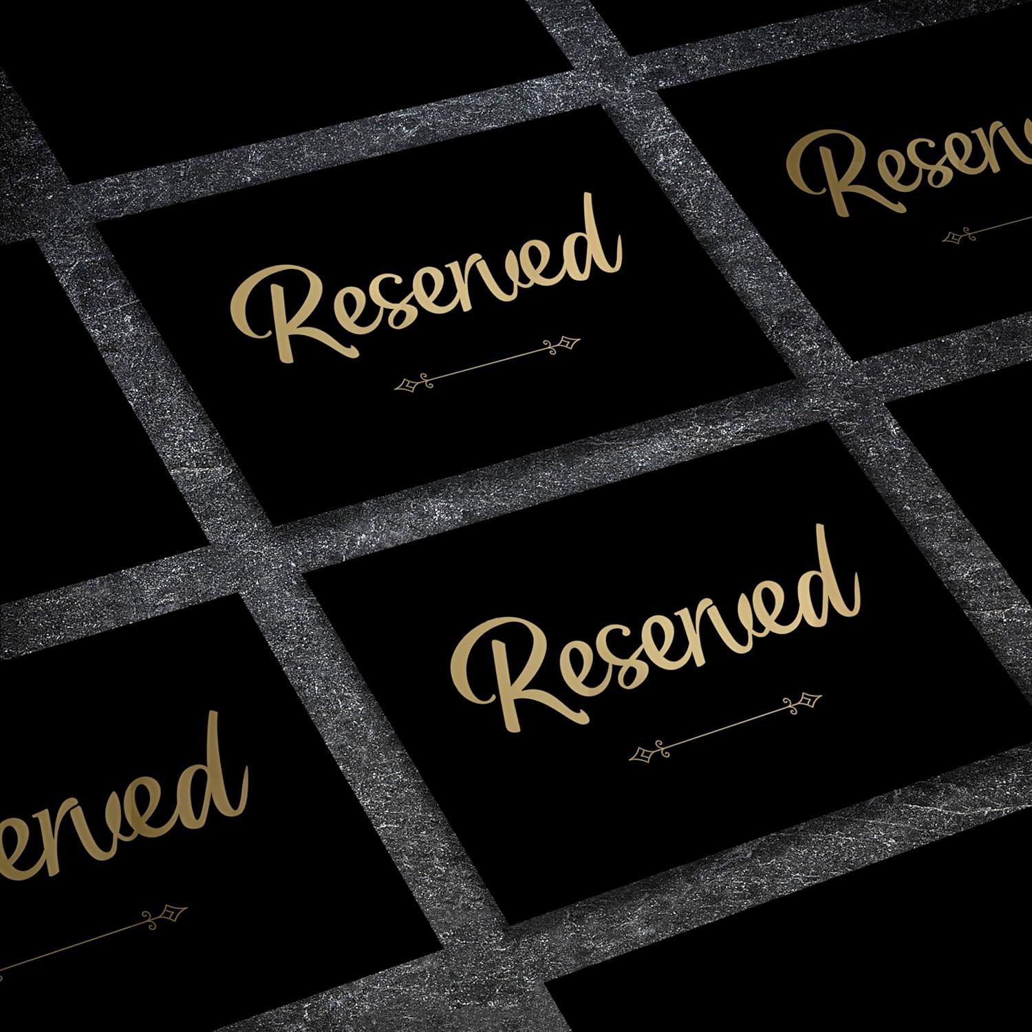 12 Pack- Gold Foil Reserved Signs for Wedding and Restaurant Tables with Stand and White Card - Elegant Seating Signs (Black)