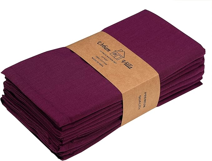 Urban Villa Dinner Napkins Solid Purple Color Cloth Napkins (Set of 12) Oversized 20x20 Inches 100% Cotton Slub Premium Quality Soft Durable Mitered Corners Reusable Washable Everyday Use Napkins