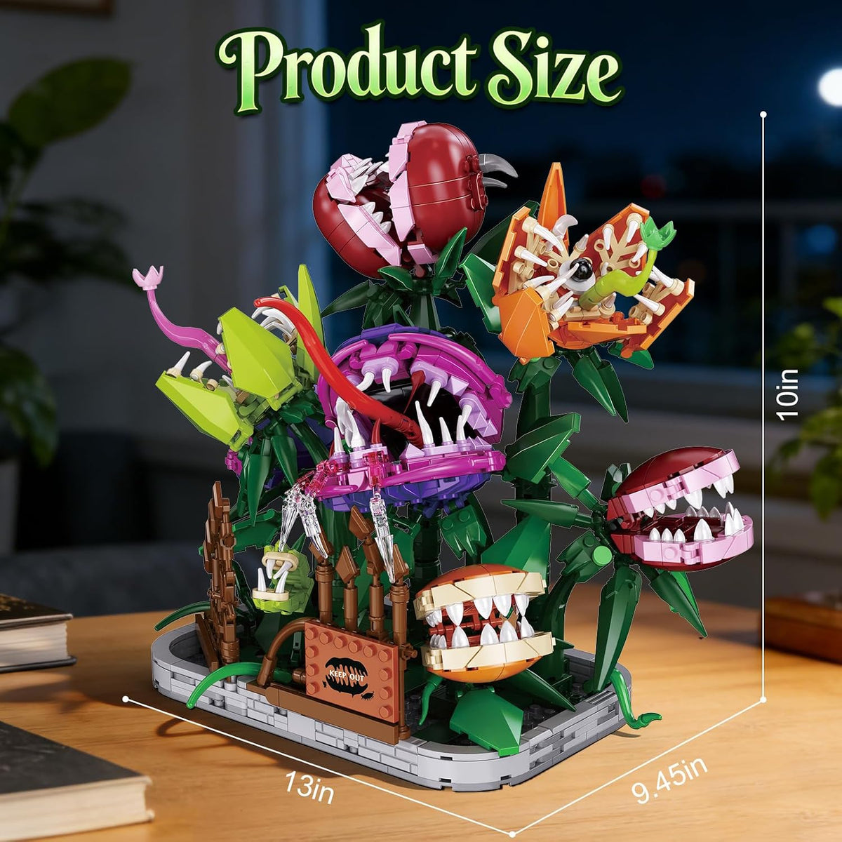 audrey 2 piranha plant building block set 1266pcs showing dimensions