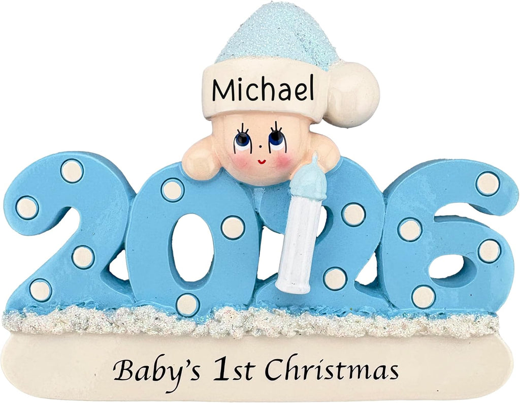 Personalized Baby's First Christmas Ornament 2026 for Boys, Blue Year | 23h Customized, Laser Engraved Baby Ornaments for Grandson, Custom Newborn Keepsake Gift from Grandparents, Family