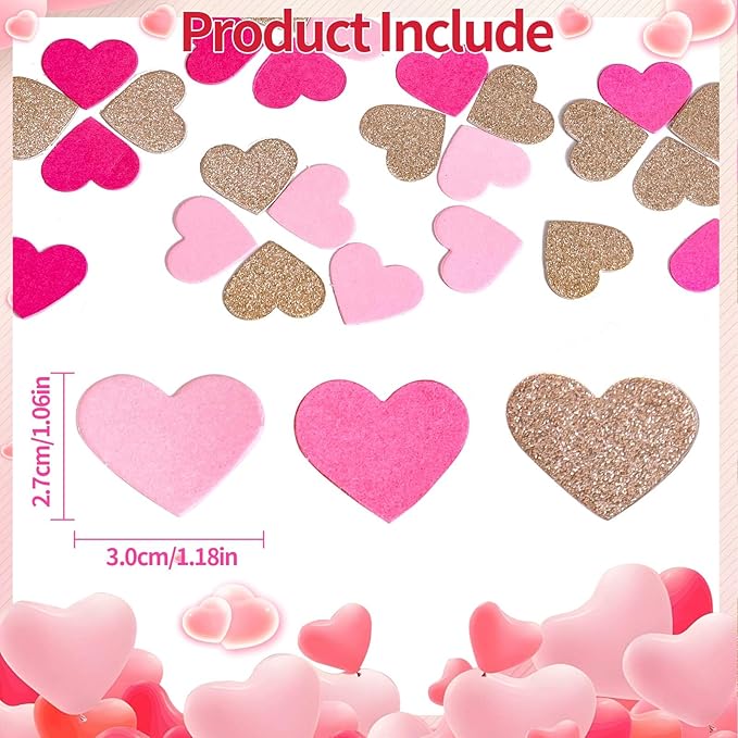 200 Pcs Hot Pink Heart Paper Confetti for Valentine's Day Wedding Baby Shower Birthday Party Table Decoration Supplies