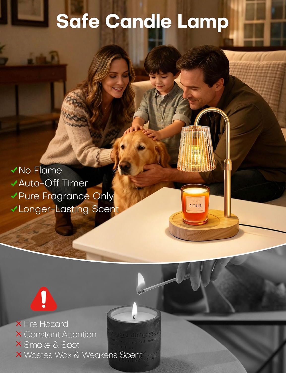 Candle Warmer Lamp with Timer Dimmer Adjustable Height, Electric Wax Melts Warmer for Jar Candles, Birthday Christmas House Warming Gifts for Women Mom, New Home Bedroom Decor with 2 Bulbs