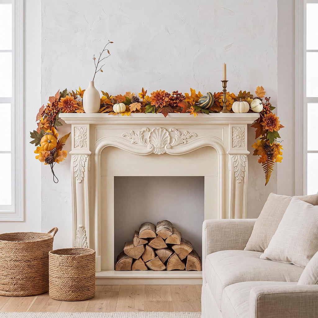 6 ft realistic fall garland for mantle autumn, package contents