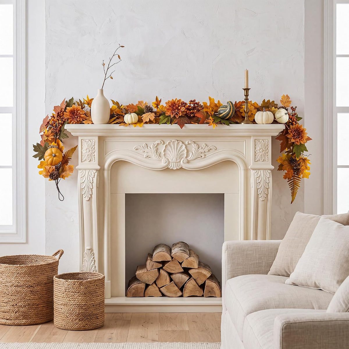 6 ft realistic fall garland for mantle autumn, package contents