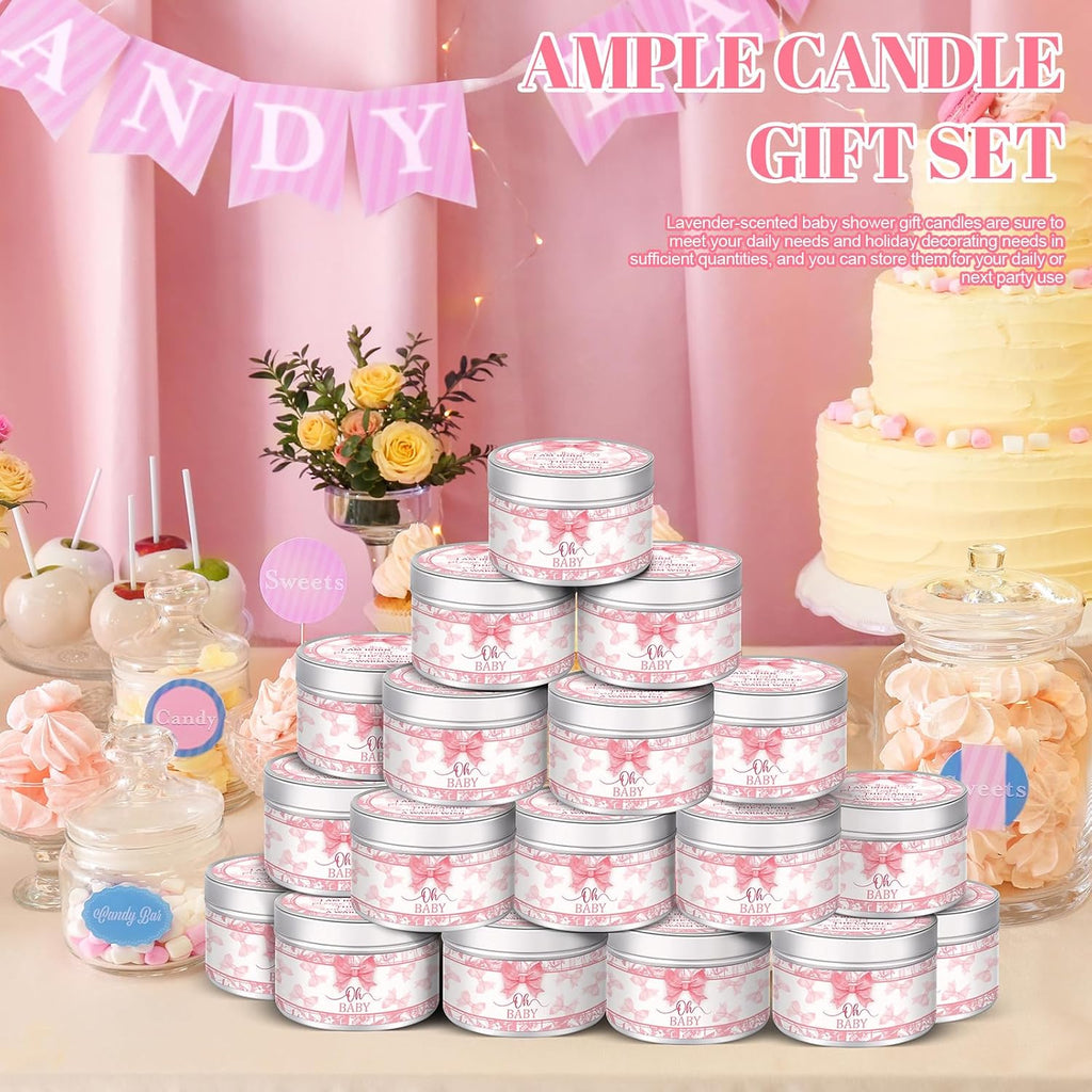 MTLEE Bow 24 Pcs Baby Shower Party Favors Candles Lavender Scented Baby Shower Favors for Guests Rustic Tealights Candles Gender Reveal Return Gifts(Pink, 1.2 oz)