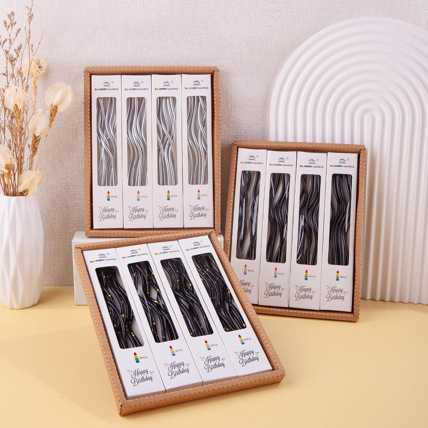 PHD CAKE 24-Count Silver Spiral Long Thin Birthday Candles, Cake Candles, Birthday Parties, Wedding Decorations, Party Candles