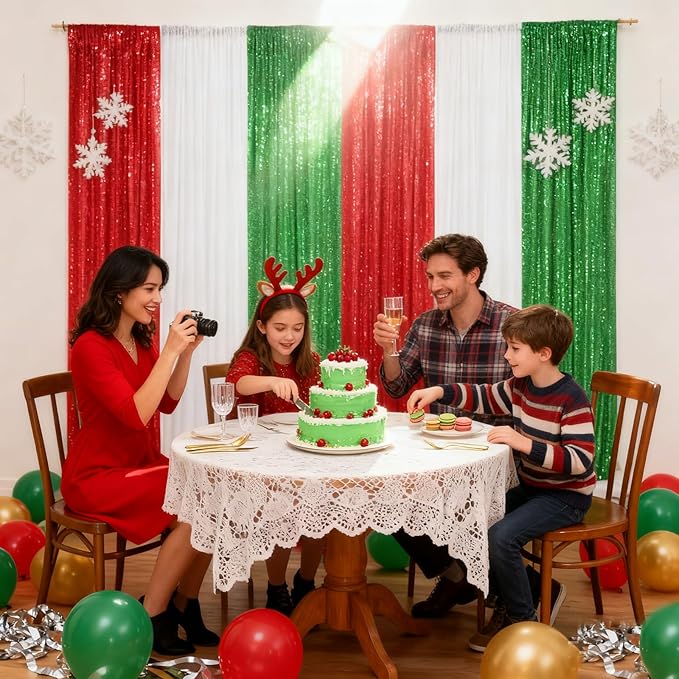 Sequin Curtains Christmas Backdrop 3 Panels Sequin Fabric 2FTx8FT Green Photography Background Wedding Photo Booth Backdrop