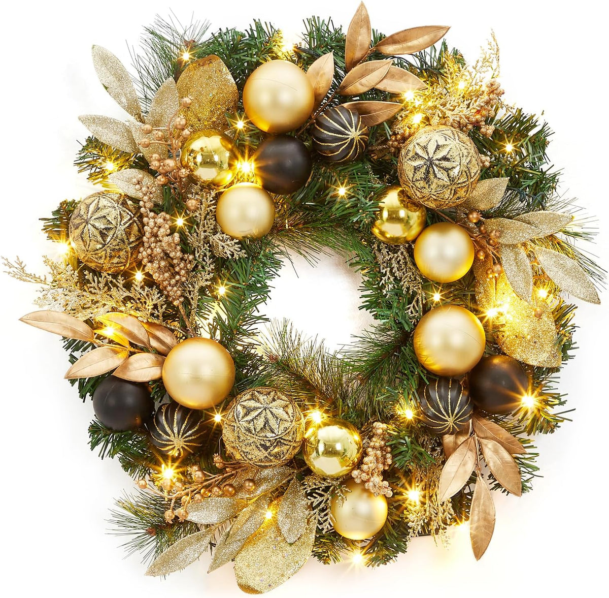 22 in artificial christmas wreath, pre-lit lighted christmas, main product view